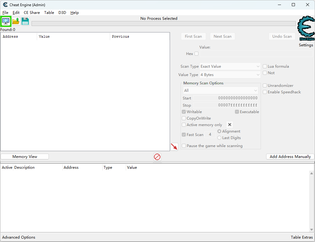 Cheat Engine 7.7 软件主界面截图